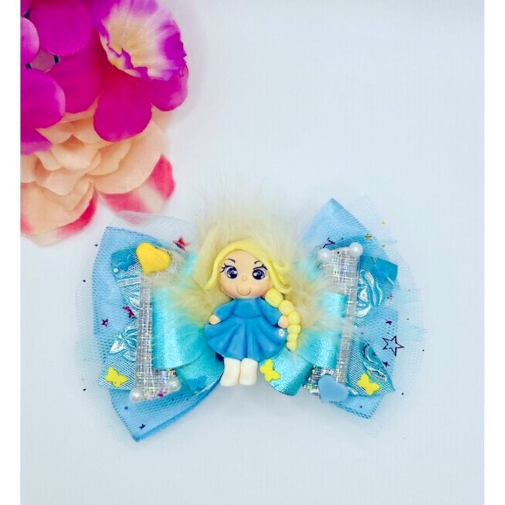Accessories Girls Princess Hair Bow Clip with Clay Doll Handcrafted